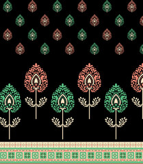 Pakistan and India seamless paisley pattern. Wrapping print. Fantasy flowers. Floral ornament, for fabric, textile, cards, wallpaper template, packaging. Ornamental border.