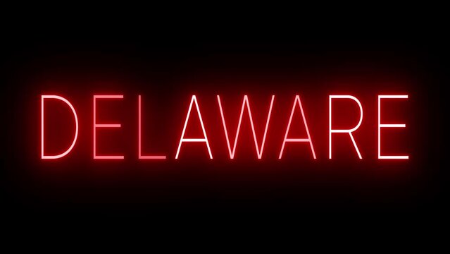 Red flickering and blinking animated neon sign for Delaware