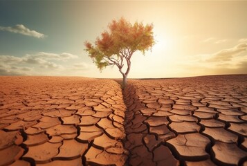 Climate Change: Tree on Drought-Ridden Land. Generative AI