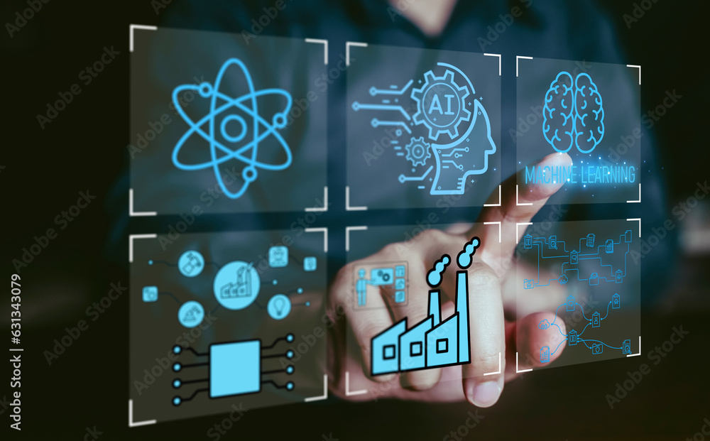 Poster machine learning concept, technology ai and auto machine in the further.