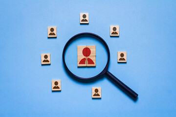 magnifying glass focus on manager icon, Personnel search and human development concept