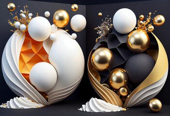 Balloons 3d and 3d effects for logo design free, in the style of white and gold. Generative AI