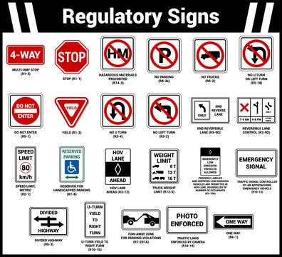 Regulatory signs , United States Road Symbol with description 