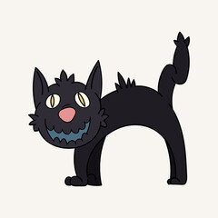 Frightened cartoon black cat. Vintage funny black cat isolated on white background. Vector cartoon Illustration.