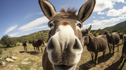 Fisheye Lens Selfie of a happy donkey