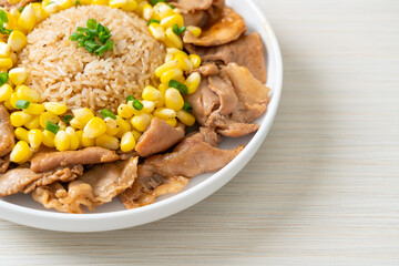 fried rice with pork sliced and corn