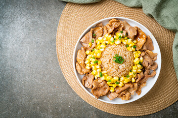 fried rice with pork sliced and corn