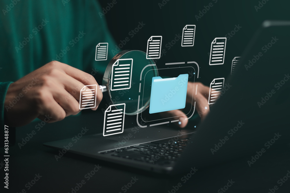 Poster document management concept, erp document management storage and technology on digital document pape