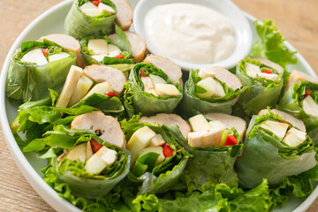 vegetables wrap or salad rolls with creamy salad sauce