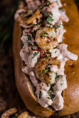 Sandwich with shrimps, Fast street food