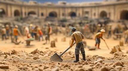 dedicated archaeologist brushing off a newly found artifact, seen up close and from behind generative ai - obrazy, fototapety, plakaty