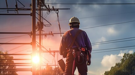Fototapeta premium electrician repairing a power line generative ai