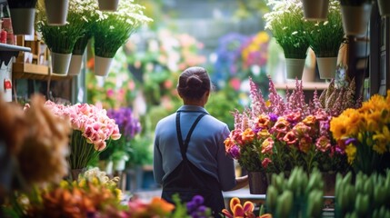 florist arranging flowers in a flower shop generative ai