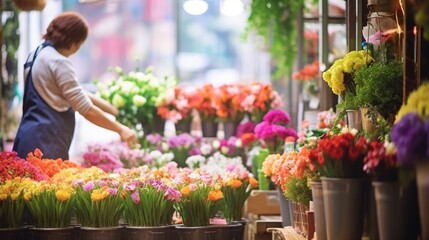 florist arranging flowers in a flower shop generative ai