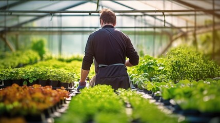 gardener tending to plants in a greenhouse generative ai