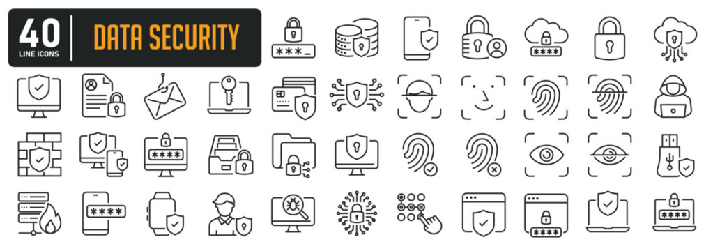 Data security thin line icons. Editable stroke. For website marketing design, logo, app, template, ui, etc. Vector illustration.