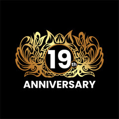 1 to 60th anniversary birthday logotype and gold ornament. Golden anniversary emblem design for booklet, leaflet, magazine, brochure poster, invitation or greeting card. Vector illustration.