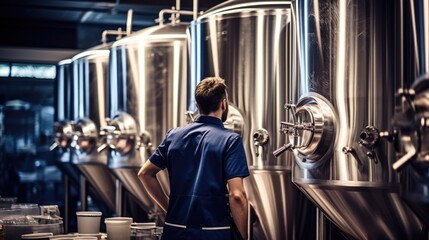 brewer checking the quality of beer in a brewery generative ai