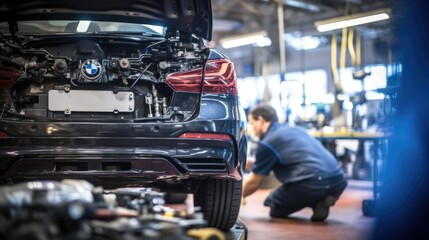 mechanic repairing a car in a garage generative ai