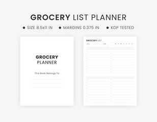 Grocery planner list template. Printable grocery list