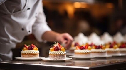 pastry chef decorating a cake in a bakery generative ai