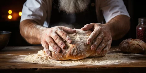 Gordijnen Pair of Hands Kneading Dough for Bread © wii