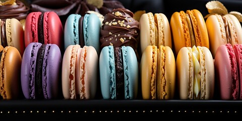Array of Colorful Macarons in a Beautiful Box