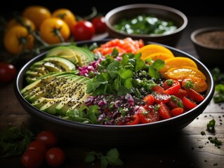 Vibrant Salad Bowl with Fresh Vegetables and Toppings
