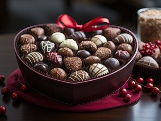 Heart-Shaped Candy Box Filled with Chocolates for Valentine's Day