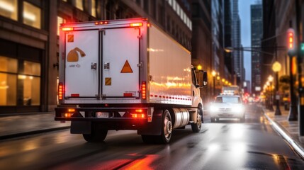 focused truck driver navigating through a busy city street generative ai