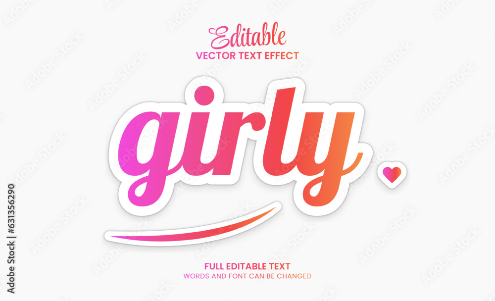 Poster editable text effect girly 3d text template premium vector