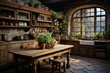 Fototapeta na wymiar Rustic Kitchen Interior with Wooden Features