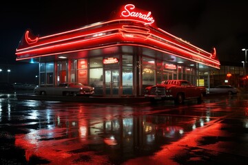 Retro Neon Sign of a Diner