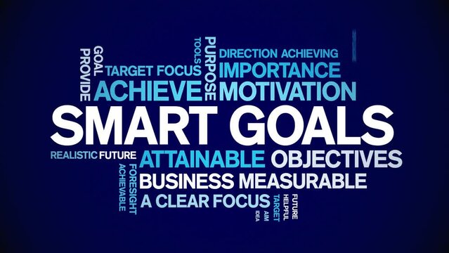 Smart Goals animated tag word cloud;text design animation kinetic typography seamless loop.