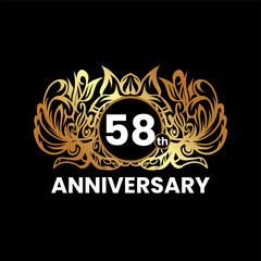 1 to 60th anniversary birthday logotype and gold ornament. Golden anniversary emblem design for booklet, leaflet, magazine, brochure poster, invitation or greeting card. Vector illustration.
