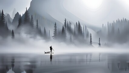 Mist and reflection in the morning of the village - ai generated