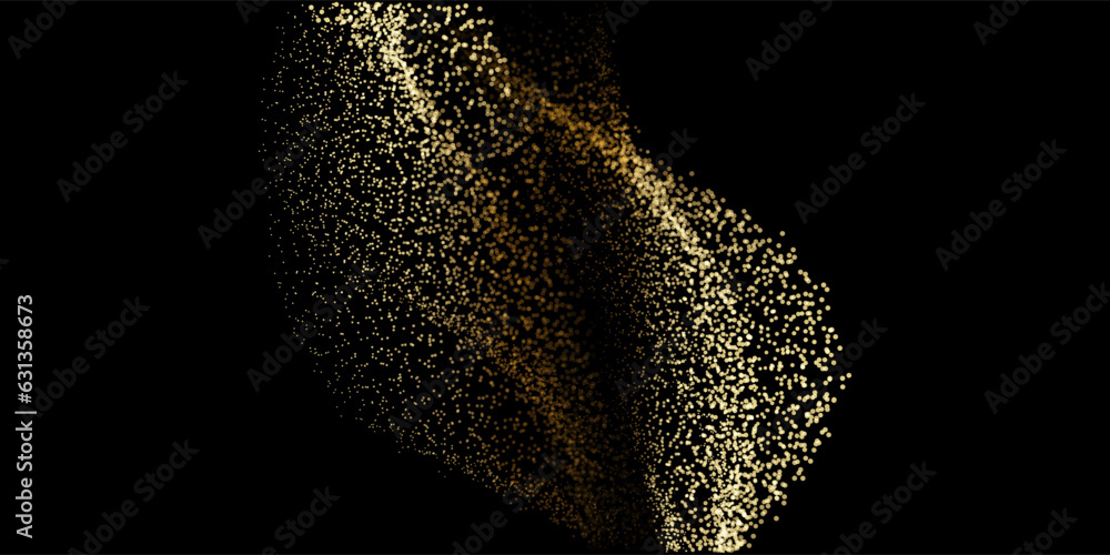 Aufkleber abstract random gold gradient light dot particles wavy flowing curve shape isolated on black backgro