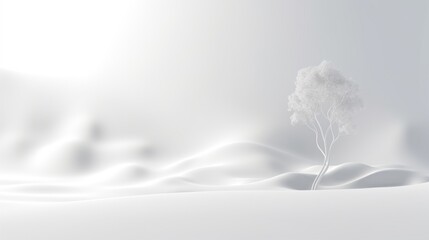 White abstract wall with wavy base and tree, for text mockup. AI Generation 