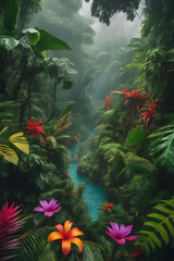 Fototapeta premium a magical jungle where natures wonders come alive on a rainy