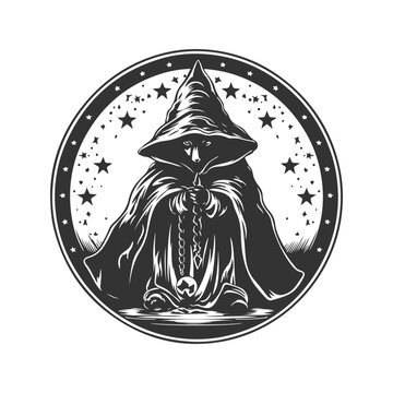 recommend clip art: rat witch, vintage logo line art concept black and white color, hand drawn illustration