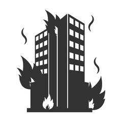 Vector illustration of burning building icon in dark color and transparent background(PNG).