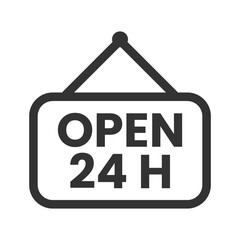 Vector illustration of open 24 hours icon in dark color and transparent background(PNG).