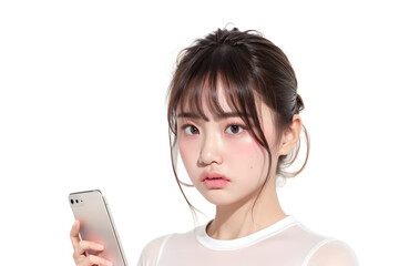 スマートフォンを操作しながらちょっと怒り気味の日本人美女 AI Generated