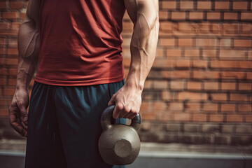 Close-up of a man holding kettlebell
