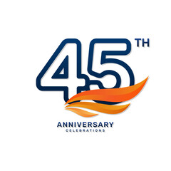 45th anniversary logo in a simple and luxurious style with blue numbers and orange wings, vector template