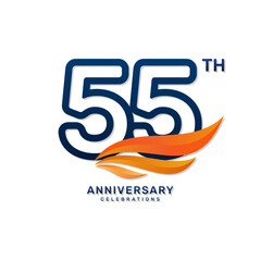 55th anniversary logo in a simple and luxurious style with blue numbers and orange wings, vector template