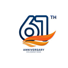 61th anniversary logo in a simple and luxurious style with blue numbers and orange wings, vector template