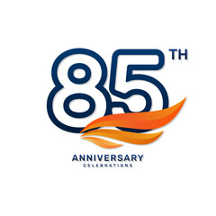 85th anniversary logo in a simple and luxurious style with blue numbers and orange wings, vector template