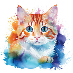 Enchanting Watercolor Cat Pose with White Background