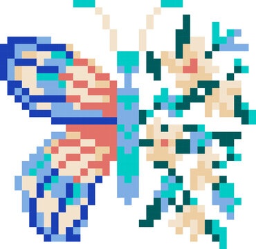 butterfly cartoon icon in pixel style